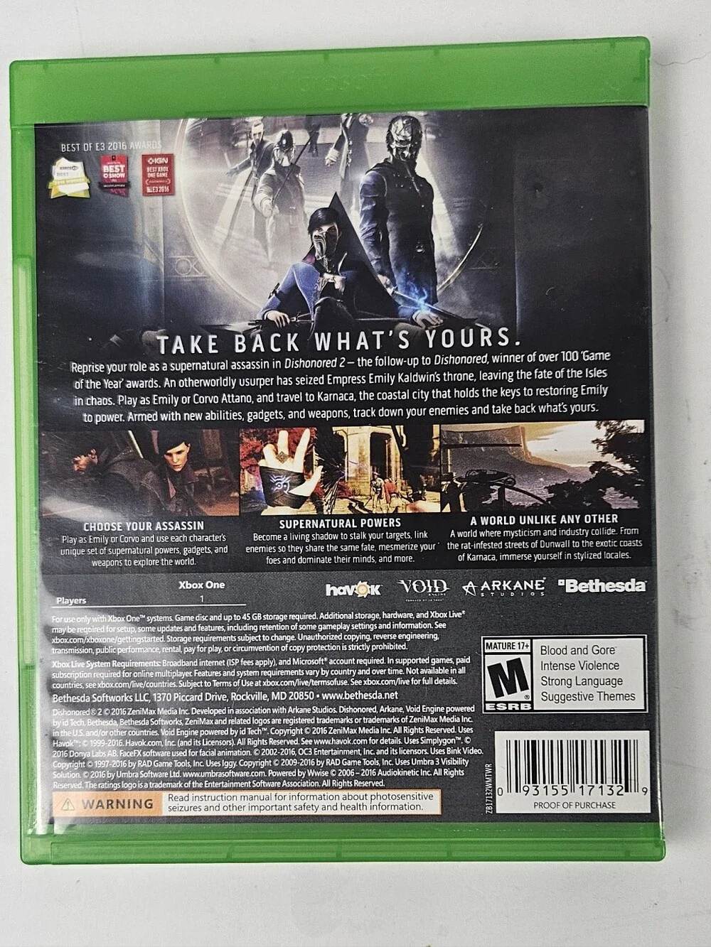 Xbox One Dishonored 2 - Black Cover Art ()